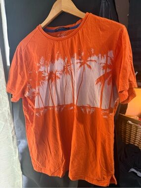 Men's Orange Palm-Graphic Crew Neck Tee